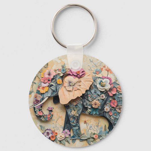 Floral Elephant Illustration Sleutelhanger (Voorkant)