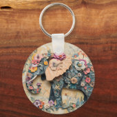 Floral Elephant Illustration Sleutelhanger (Voorkant)