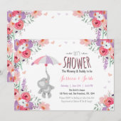 Floral Elephant Invitation baby shower Girl Pink Kaart (Voorkant / Achterkant)