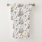 Floral ELEPHANT Monogram Girl Pink Bedroom Nursery Bad Handdoek (Insitu)