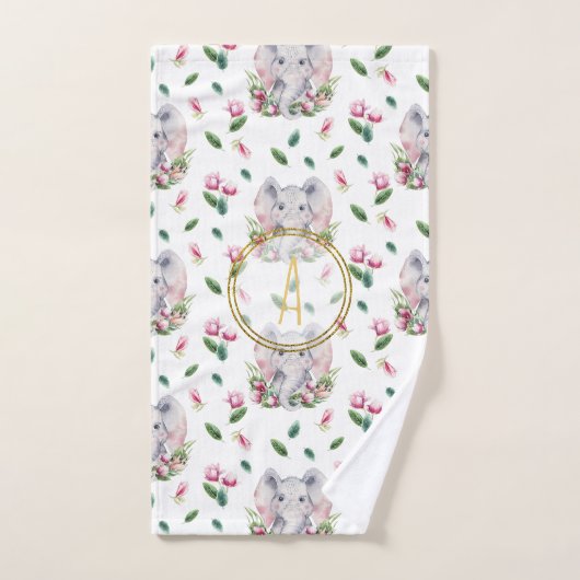 Floral ELEPHANT Monogram Girl Pink Bedroom Nursery Bad Handdoek (Handdoek)