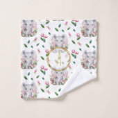 Floral ELEPHANT Monogram Girl Pink Bedroom Nursery Bad Handdoek (Wasdoekje)