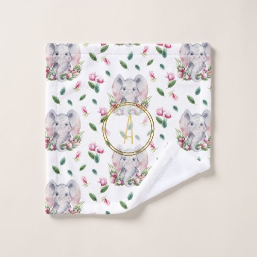 Floral ELEPHANT Monogram Girl Pink Bedroom Nursery Bad Handdoek (Wasdoekje)