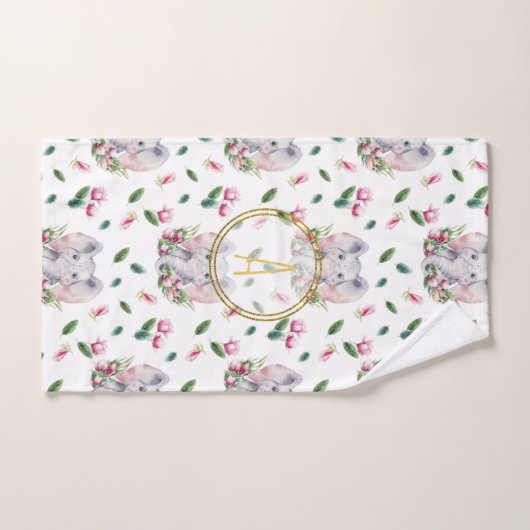 Floral ELEPHANT Monogram Girl Pink Bedroom Nursery Bad Handdoek (Handdoek)