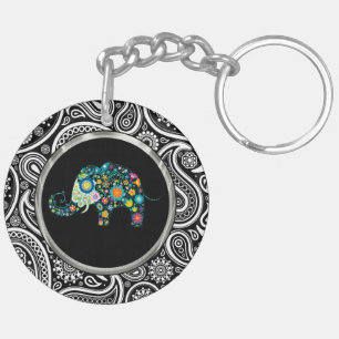 Floral Elephant & Paisley Pattern Sleutelhanger