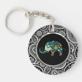 Floral Elephant & Paisley Pattern Sleutelhanger (Voorkant)