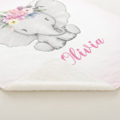 Floral Elephant Personalized Girl Baby Sherpa Deken (3/4)