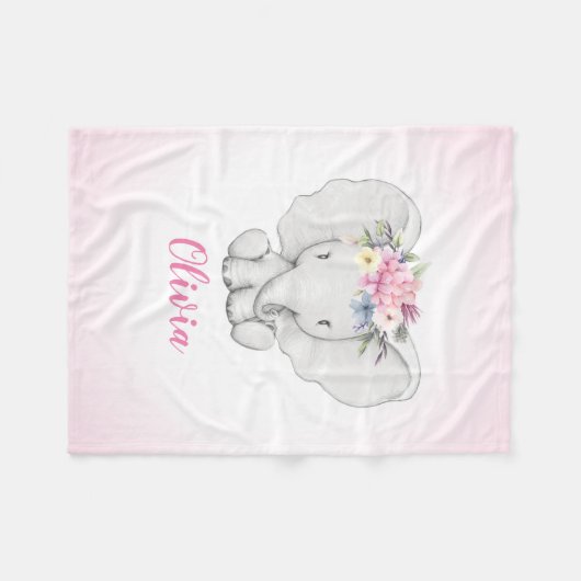 Floral Elephant Personalized Girl Fleece Deken (Voorkant (Horizontaal))