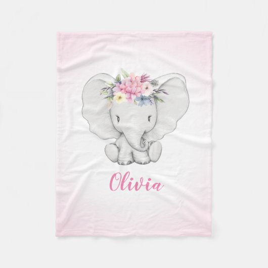 Floral Elephant Personalized Girl Fleece Deken (Voorkant)