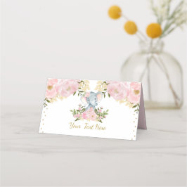Floral Elephant Pink Gold 1st Birthday Baby shower Plaatskaartje