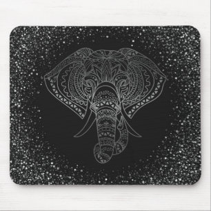 Floral Elephant Silver Glitter Tribal Kantoor Gift Muismat