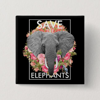 Floral Elephant Vierkante Button 5,1 Cm