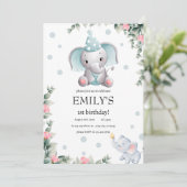 Floral Elephant Wild One 1e jarig meisje Kaart (Staand voorkant)