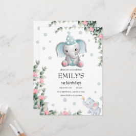 Floral Elephant Wild One 1e jarig meisje Kaart