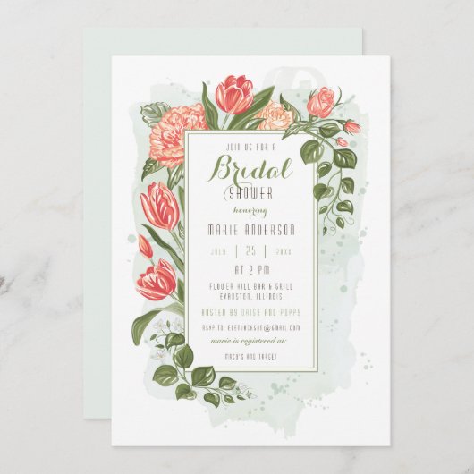 Floral Embrace Bruids Douche Uitnodiging (Voorkant / Achterkant)