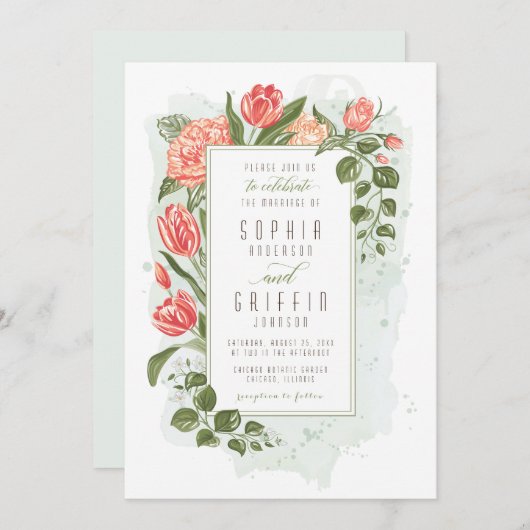 Floral Embrace Wedding Invitation Kaart (Voorkant / Achterkant)