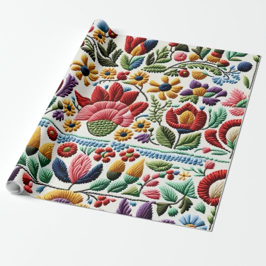 Floral Embroidery Cadeaupapier (Uitgerold)