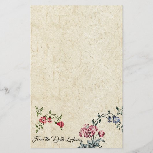 Floral Embroidery Faux Handmade Paper Stationery Briefpapier (Voorkant)