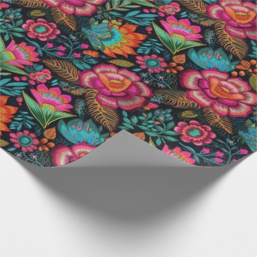 Floral Embroidery Pattern Cadeaupapier (Hoek)