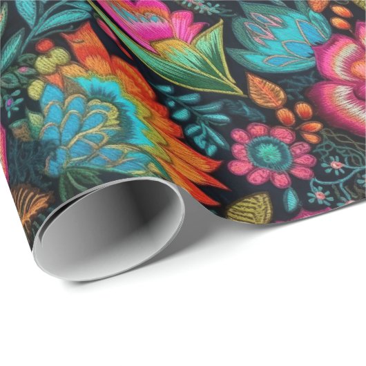 Floral Embroidery Pattern Cadeaupapier (Rol Hoek)