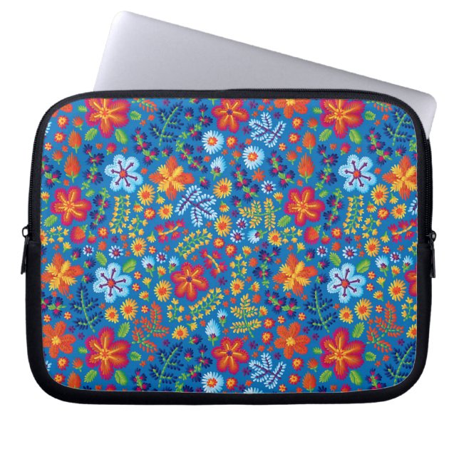 Floral Embroidery Pattern Laptop Sleeve (Voorkant)