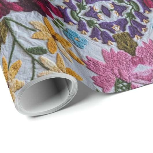 Floral Embroidery Pattern met prachtige bloemen Cadeaupapier (Rol Hoek)