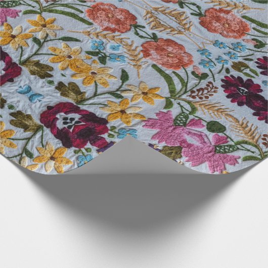 Floral Embroidery Pattern met prachtige bloemen Cadeaupapier (Hoek)