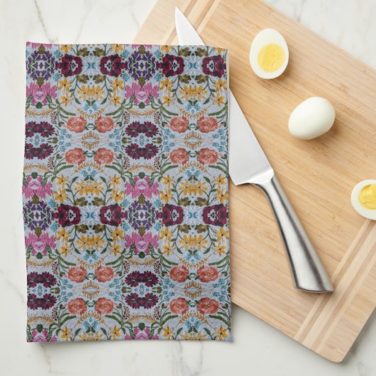 Floral Embroidery Pattern met prachtige bloemen Theedoek (Quarter Fold)