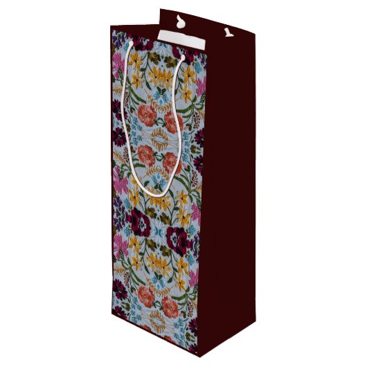 Floral Embroidery Pattern met prachtige bloemen Wijn Cadeautas (Achterkant Gekanteld)