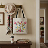 Floral embroidery tote bag