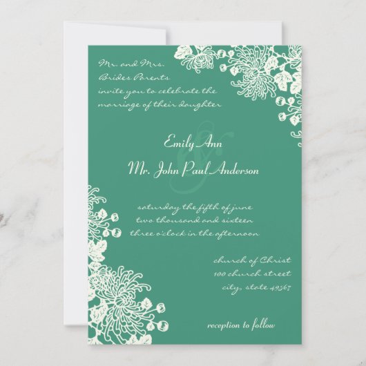  Floral Emerald en Ivory Wedding Invites Kaart (Voorkant)