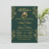 Floral Emerald Gold Moslim Islamitisch Verloving Kaart (Staand voorkant)