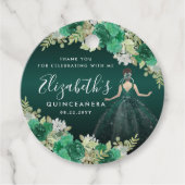 Floral Emerald Green Birthday Bedankt Quinceanera Bedankjes Labels (Voorkant)