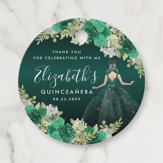Floral Emerald Green Birthday Bedankt Quinceanera Bedankjes Labels (Voorkant)