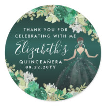 Floral Emerald Green Birthday Bedankt Quinceanera