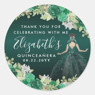 Floral Emerald Green Birthday Bedankt Quinceanera Ronde Sticker
