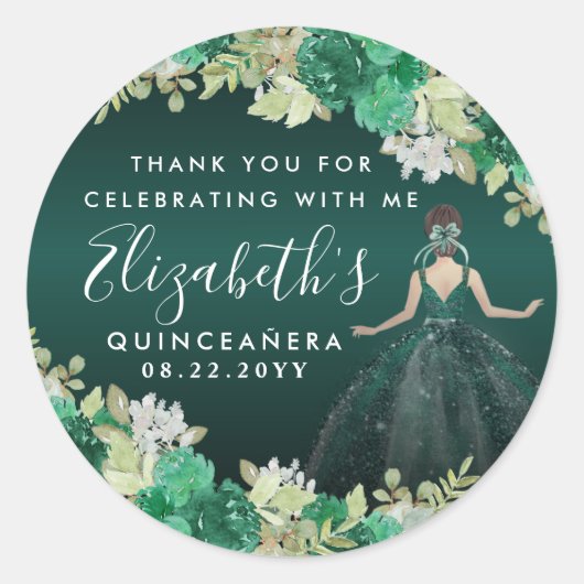 Floral Emerald Green Birthday Bedankt Quinceanera Ronde Sticker (Voorkant)