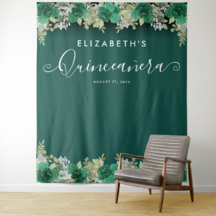 Floral Emerald Green Birthday Quinceanera Wandkleed