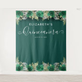 Floral Emerald Green Birthday Quinceanera Wandkleed (Voorkant)