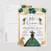 Floral Emerald Green Charra Princess Quinceanera Uitnodiging Briefkaart (Voorkant / Achterkant)