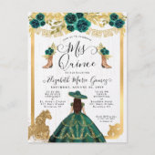 Floral Emerald Green Charra Princess Quinceanera Uitnodiging Briefkaart (Voorkant)
