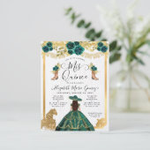 Floral Emerald Green Charra Princess Quinceanera Uitnodiging Briefkaart (Staand voorkant)
