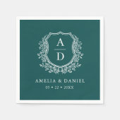 Floral Emerald Green Crest Wedding Monogram Servet (Voorkant)