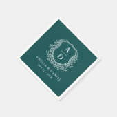 Floral Emerald Green Crest Wedding Monogram Servet (Hoek)
