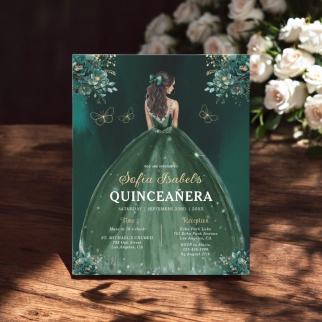 Floral Emerald Green Dress Birthday Quinceanera (Creator heeft geüpload)