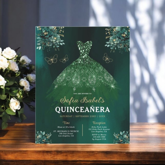 Floral Emerald Green Dress Birthday Quinceanera (Creator heeft geüpload)