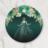 Floral Emerald Green Dress Birthday Quinceanera Bedankjes Labels (Achterkant)