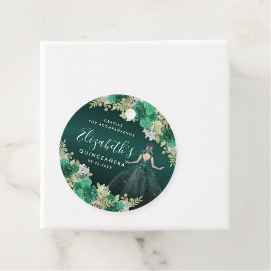 Floral Emerald Green Dress Birthday Quinceanera Bedankjes Labels (In situ)