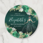 Floral Emerald Green Dress Birthday Quinceanera Bedankjes Labels (Voorkant)