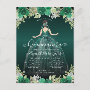 Floral Emerald Green Dress Birthday Quinceanera Briefkaart